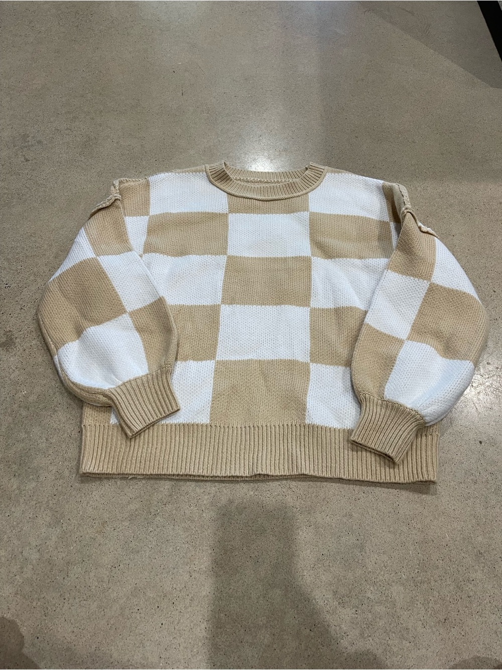 Beige and White Checker Knit Sweater - women’s